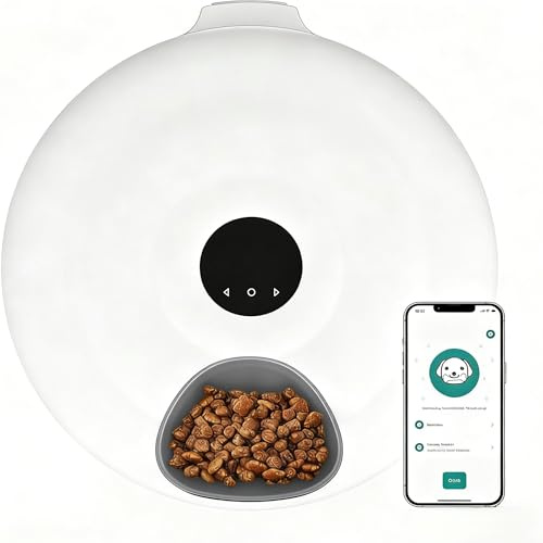 MoraRise Automatic Cat Feeder, 6 Meals Cat Wet & Dry Food Dispenser with Timer, Rechargeable Automatic Pet Feeder with WIFI, App Control, 2 Ice Packs Included (pure white)