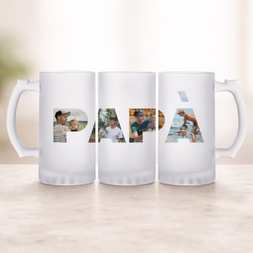 Wanapix | Boccale Birra Personalizzato con Nome | Vetro Opaco Personalizzato | 500 ml | Bicchieri da Birra Particolare | PAPÀ