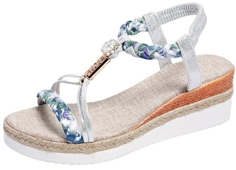 YIzdegg platåsandaler damer sommar ortopediska bohemiska T-remmar glitter sandaler mjuka sulor sommarskor gummiband Slingback elegant vardaglig semester vackra strandskor