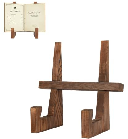 comfoyar Soporte para Libros de Cocina para Cocinar, Porta Recetario de Madera para Visualizar Lectura, Atril de Plato Marrón Rústico, Soporte Marco para Fotos, Caballetes Decorativos de Mesa
