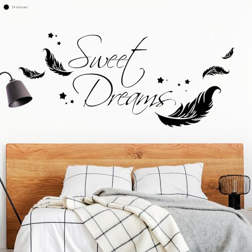 Wandtattoo Loft Sweet Dreams Wandtattoo Sprüche – 30 Farben & 3 Größen – selbstklebender Schriftzug mit Federn, Wandtattoo Schlafzimmer, stilvolle Wanddekoration für Wohnzimmer & Schlafzimmer