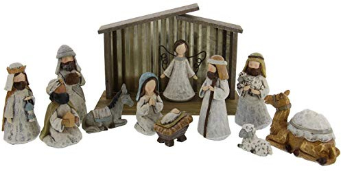 Burton and Burton 12 Piece Premium Nativity Set, Includes 11 Resin Figurines - A King is Born Scene Including Baby Jesus, Mary and Joseph