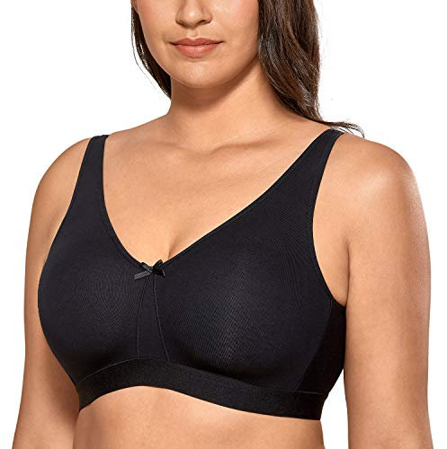 AISILIN Women's Non Wired Bras Full Cup Cotton Comfort No Padding Plus Size Sleep Wireless Black 38G