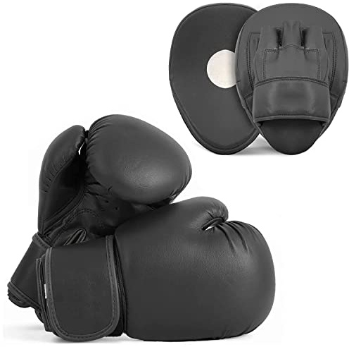 Lions Children's Boxing Gloves and Pads Set - Ideal for Sparring Punching Martial Arts Punch Bag Training Workout Gym Fitness Workout Hook and Jabs Mitts (6oz, Plain-Black)
