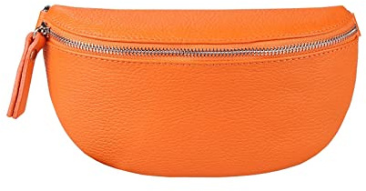 Made in Italy DAMEN LEDER Gürteltasche Crossbody Hüfttasche Bauchtasche Umhängetasche Brusttasche CrossOver Bodybag Schultertasche Handytasche Geldtasche OBC Tasche Schminktasche Kosmetiktasche Orange