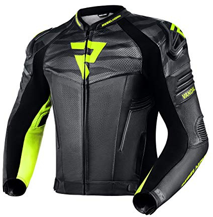 REBELHORN Vandal Motorradjacke Herren | Rindsleder | Ellbogen und Schulterprotektoren Stufe 2 | Schulterschieber | Softshell In&Out Weste | Perforierte Belüftungspaneele | Größen bis 62