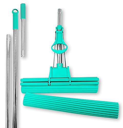 ABACUS® Wischmop, Wischmopp extrem saugstark mit Ersatzschwamm & Verlängerungsstiel 27 cm, Bodenwischer, Wischer, Wringmop, Mopp, Bodenreiniger, Bodenmop, Bodenmopp – Green Mop® 40 cm (7811.1)