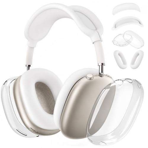Silicone Case Cover for AirPods Max Headphones,Clear Soft TPU Ear Cups Cover/Ear Pad Case Cover/Headband Cover for AirPods Max 2/1 (2026/2024/2020),Transparent Accessories for Apple AirPod Max 2,White