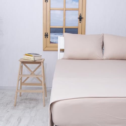 Venice Home 100% Cotton Bed Sheet Set with Deep Pocket - T-Shirt Fabric Jersey Knit - Extra Soft - Easy Fit - 4 Piece Set with Pillowcases - All Season - Comfy – 4 pcs (Beige, Full)