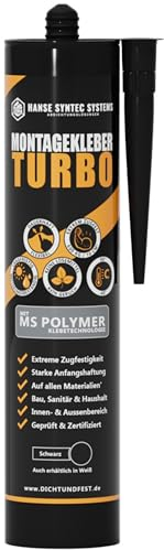 HSS Turbo Colle de montage 290 ml, technologie de collage polymère MS, colle forte, colle de construction, pour l'intérieur et l'extérieur, tous les matériaux, résistante aux UV et aux intempéries