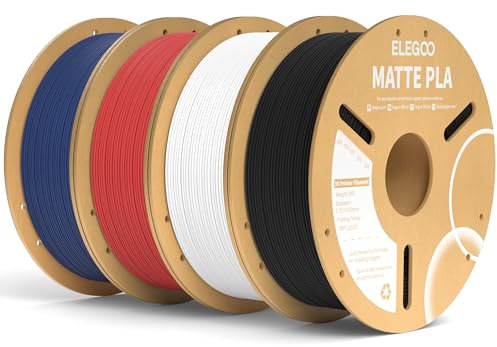ELEGOO Matte PLA Filament Matte Schwarz Weiß Rubinrot Marineblau 4KG, 1.75mm 3D Drucker Filament Maßgenauigkeit +/- 0.02mm, 4 Stück 1kg Kartonspule (2.2lbs) für die Meisten 3D Printer