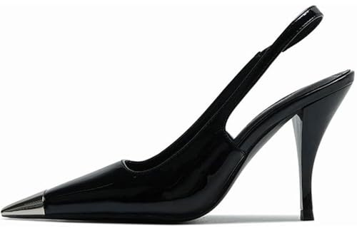 SPONYBORTY Dam Stilett högklackade fyrkantiga stängda tåpumpar Slip on slingback pumps sexig bal dans bröllop brudsandaler med klack lår/svart/37 EU