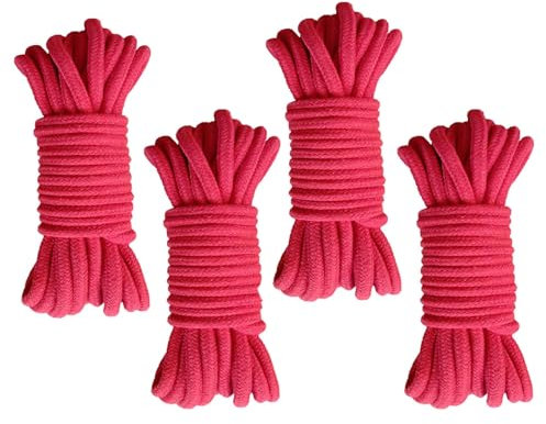 4 Piezas Cordón Retorcido de Algodón Grueso, 10 Metros de Largo, 8 mm de Espesor, Cuerda Trenzada para Tender Ropa, para Acampar, Jardinería, Canotaje, Tirar de la Cuerda, Mascota, Escalada (Rojo)