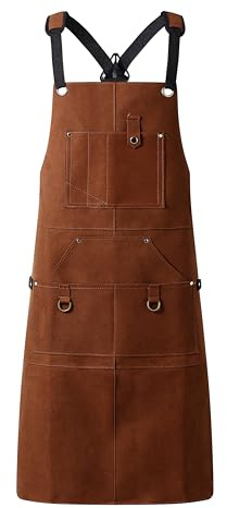 VALANIXUS Flame Retardant And Waterproof Tool Pocket Working Leather Apron for Outdoor Woodwork, Grilling, Kitchen, Unisex (Light Brown)