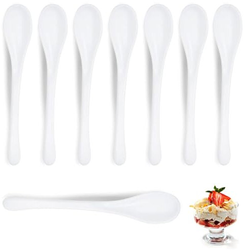CATOR 12 Cucharas de Plástico Blancas para Huevos, Helados, Café con Leche, Bebés, Reutilizables