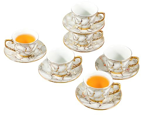 Servizio da Tè in Porcellana– Set da Tè Stile Vintage Britannico con Bordo Dorato, Tazze, Teiera, Piattini e Vassoio – Elegante Idea Regalo per Matrimoni, Compleanni e Pomeriggi di Tè