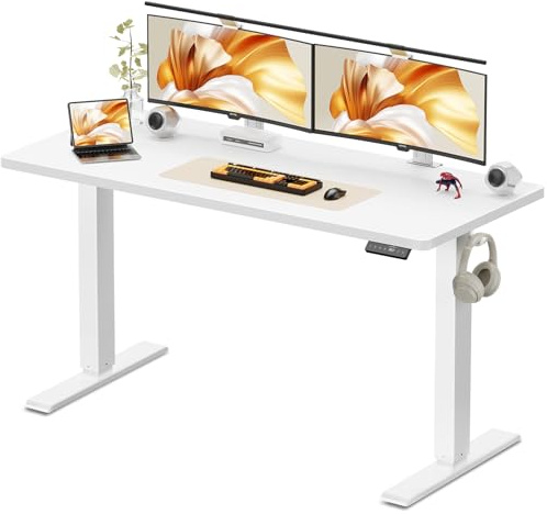 WALKINGDESK Höjdjusterbart Skrivbord, 140 x 60 cm Elektriskt Datorskrivbord, Höj- Och Sänkbart Ståbord med 4 Minnesinställningar för kontor och hem, Vit