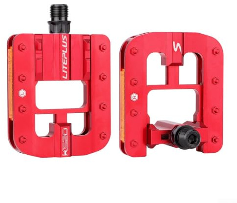 Opatiny LITEPLUS - Pedales de bicicleta compactos y plegables ligeros que ahorran espacio, pedales de plataforma MTB con diseño de prensa con una sola mano (rojo)