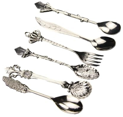 6 Piece Antique Stirring Spoons Crystal Zincs Alloy Vintage Dessert Coffee Teaspoons Dishwasher Safe Beverage Utensils Ergonomic Cocktails Mixing Spoons