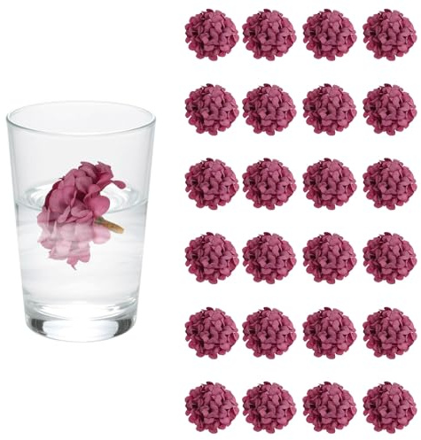 sourcing map Lot de 24 fleurs flottantes pour centres de table, pâte de haricot rouge, hortensia, têtes de fleurs artificielles en soie pour bougies flottantes, vases, remplissage, fête, maison, table