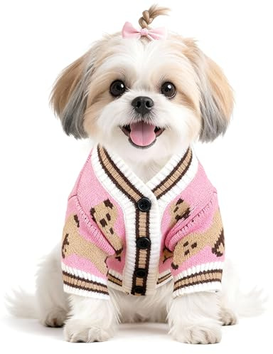 Pull Chien Saint Valentin Pull pour Chien Tricot Pulls Chiens Petite Taille Chaud Vetement Chiens Ours Pulls Petit Chiot Cardigan pour Chiot Manteau Chiots Pull-Over (Rose,XS)