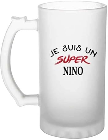 Verre à bière d'un Super Nino - Chope - Idée Verre à bière Personnalisable Cadeau Anniversaire Fête Original Famille Travail Départ Collègue Retraite Noël.