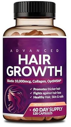 Cápsulas para el crecimiento del cabello, 120 unidades: Contienen biotina y colágeno para promover un cabello más grueso y prevenir su caída.