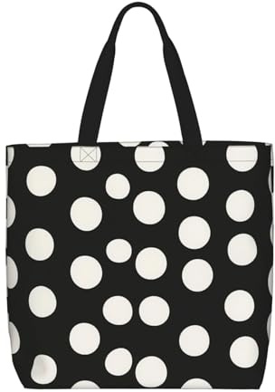 XOPEKVLAWM Sac fourre-tout pour femme, sac à main de travail, sacs de courses réutilisables en toile, sacs fourre-tout en toile, Noir à pois blancs, Taille unique