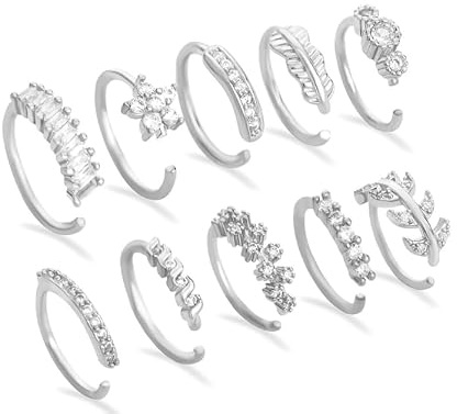 Lot de 10 Faux Piercing Nez en Cuivre – Faux Septum, Piercing Nez et Piercing Septum, Bijoux de Corps Sans Perçage pour Femme et Homme, Design Varié pour Style Quotidien et Occasions Spéciales