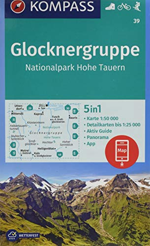 KOMPASS Wanderkarte Glocknergruppe, Nationalpark Hohe Tauern: 5in1 Wanderkarte 1:50000 mit Panorama, Aktiv Guide und Detailkarten inklusive Karte zur ... Skitouren. (KOMPASS-Wanderkarten, Band 39)
