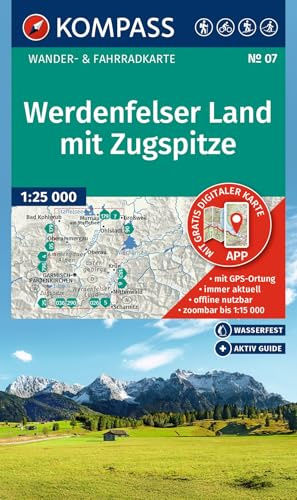 KOMPASS Wanderkarte 07 Werdenfelser Land mit Zugspitze 1:25.000: Wander- und Fahrradkarte in einem - inklusive Offline-Verwendung in der KOMPASS-App. Wander-& Radwege. Skitouren. Langlaufen.