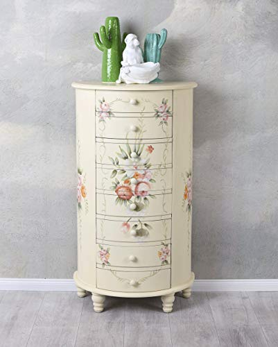 PALAZZO INT Romantische Kommode „Wilde Rose“ im Landhausstil: Halbrunde Vintage-Optik, 8 Schubladen, handbemaltes Rosenmuster & Shabby Chic Flair. EIN einzigartiges Stilmöbel mit viel Stauraum!