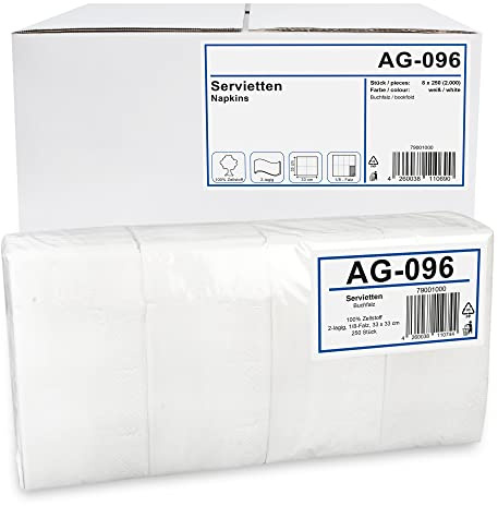 Funny Tafelserviette, 2 lagig, hochweiß 33 x 33 cm 1/8 Falz, 8er Pack (8 x 250 Stück), Mittel