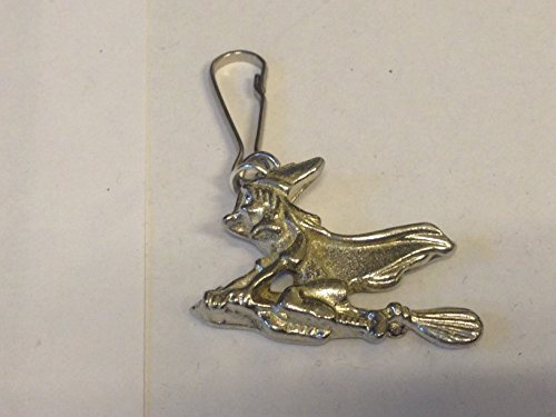 Witch On Broom 3.4cm X 2.6cm TG307 Made From Fine English Pewter On a Zip Puller POSTED BY US GIFTS FOR ALL 2016 FROM DERBYSHIRE UK