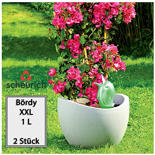Scheurich Wasserspender Bördy XXL | 2X Grün | 1000 ml Füllmenge | Bewässerungskugel klein mit Ton Fuß | Wasserspender Pflanzen und Blumen Terrakotta Stiel