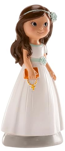 dekora - Figura Decorativa para Primera Comunión - Niña con Catecismo - Elaborada en Resina - Adorno para Tartas - 13 Centímetros de Alto - Diseño Original y Detallado - Apto para Contacto Alimentario