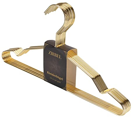 Zirbel Kleiderbügel 10er Set - Retro Design Bügel aus Metall glänzend (Gold)