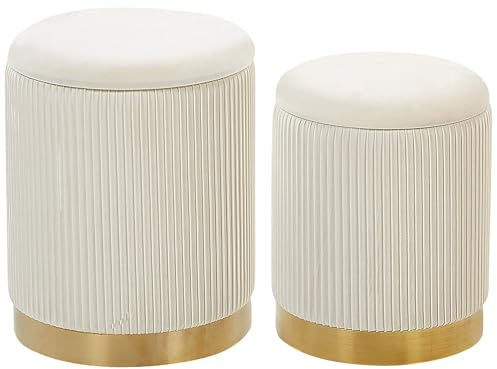 Lot 2 Poufs Coffres de Rangement en Velours Blanc avec Base en Acier Doré Parfaits pour Chambre ou Salon au Design Glamour et Chic Beliani