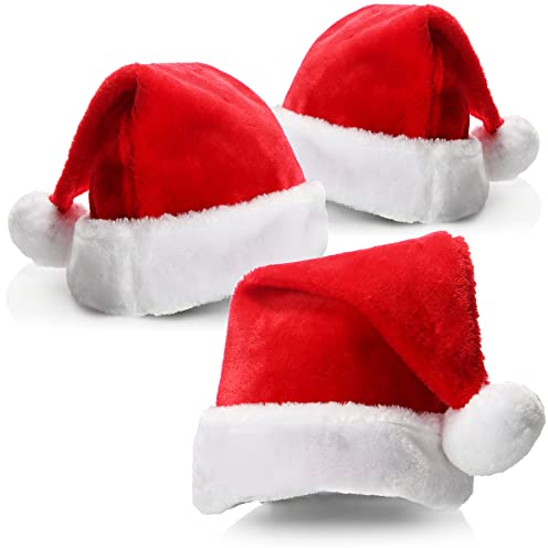 com-four® 3X Weihnachtsmütze mit Bommel - X-Mas Nikolausmütze - Plüschmütze für Nikolaus und Weihnachten - weiche Mütze aus Kunstfell für Weihnachtsmannverkleidung (03 Stück - Mütze mit Plüschrand)