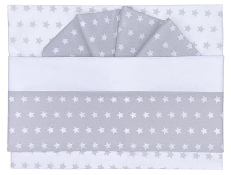 Andy & Helen Set 3 Pezzi Maxi Culla. Sopra + sotto con elastici per culle fianco letto + Federa tutto in Fantasia Stelle, GRIGIO