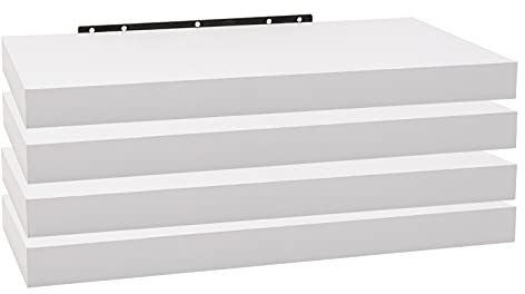 WOLTU Wandregal 4 Stück Set Wandboard Bücherregal Regale für Deko Wandablagen aus MDF Holz,Hängeregal Weiss,70x22.9x3.8cm,RG9369ws-4