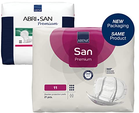 ABENA San Premium Mens & Womens Incontinence Pads, Breathable & Comfortable, Fast Absorption, Discreet & Effective Shaped Incontinence Pads for Men/Women - Premium 11, 3400ml Absorbency, 21PK