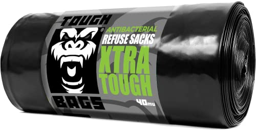 TOUGH BAGS Antibacterial 240L Wheelie Bin Refuse Sacks - 114 x 137cm 40 μm, 10 Bag Roll - Xtra Tough & Strong Bin Liners Bin Bags - Perfect for Domestic, Commercial and Industrial Environments.