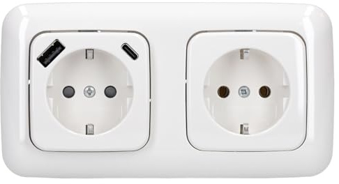 Voltking USB-Set alpinweiß: 1x USB-A+C-Steckdose 20 EUCB2USBAC-214+ 1x 2512-214 2-fach Rahmen + 1x 20 EUC-214 Schuko Steckdose