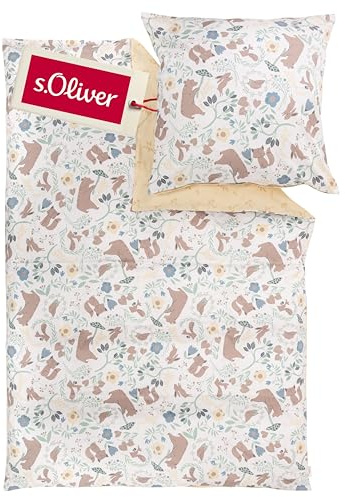 s.Oliver Kinderbettwäsche 100x135 cm Waldtiere - 100% Baumwolle, Babybettwäsche für Mädchen & Jungen, praktischer Reißverschluss, maschinenwaschbar, Mako Satin Bettwäsche Kinder Tiere 2tlg. bunt