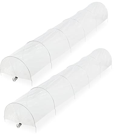 Relaxdays Serra a Tunnel per la Coltivazione, Set da 2, Lunga 3,7 m, Telo in PVC, per Fragole e Verdure, Trasparente, Acciaio