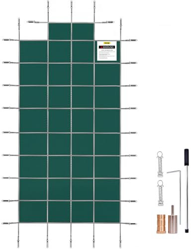 VEVOR Pool Safety Cover Fits 18x36ft Rectangle Inground Pools, Safety Pool Cover with 4x10ft Center End Step, Mesh Solid Pool Cover with Drainage Holes for Swimming Pool, Winter Safety Cover, Green