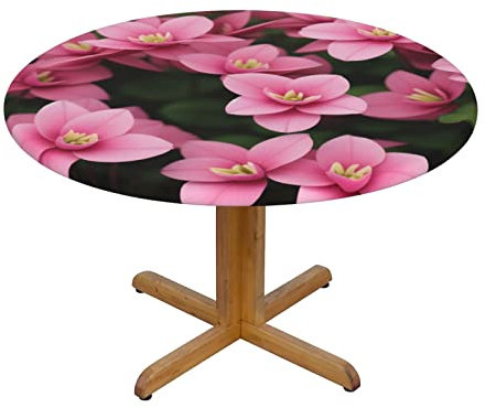 Cyclamen Blume Runde Tischdecke mit elastischen Kanten, wasserdicht, abwischbar, runde Tischdecke für drinnen und draußen, für 101,6 cm - 127 cm runde Tische