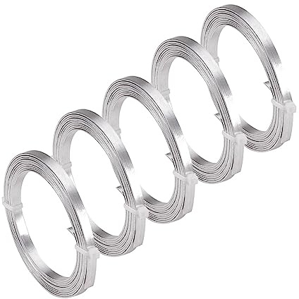 VOANZO 5 rullar platt hantverkstråd Smycketråd Flexibel aluminiumtråd lackering för ramskulptering DIY smycken hantverkstillverkning (1 mm tjocklek 5 mm bredd Silver)