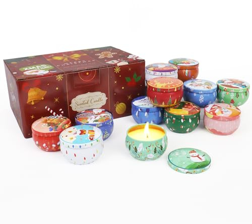 12 PCS Christmas Scented Candles, 2.5OZ Jar Candles, 12 Christmas Fragrances Candle Gift Set for Women, Mom, Grandma, Godmother, Coworker, Teacher